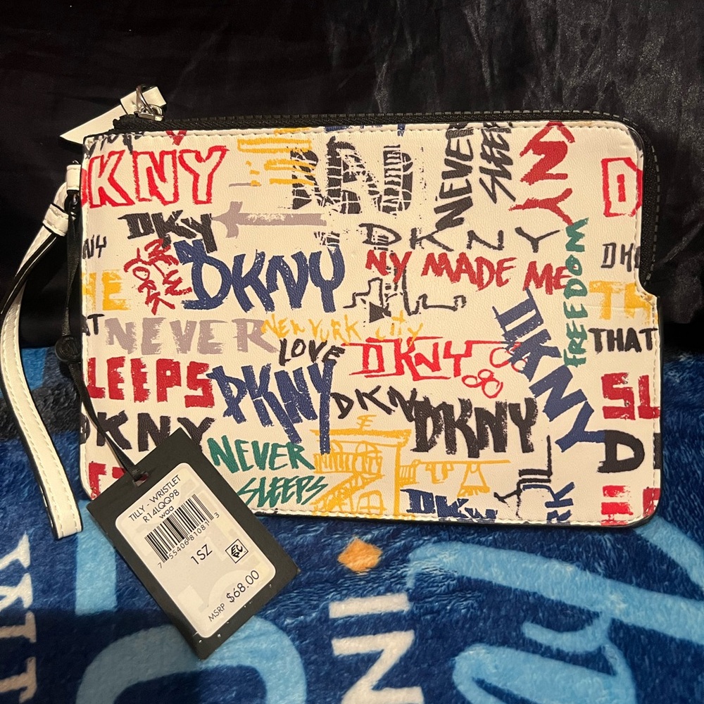 DKNY Graphic Print Wristlet with Bold Colors